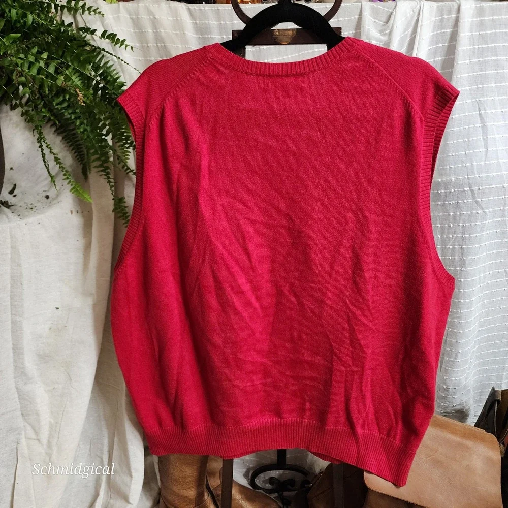 Lands End Mens XL Red Cotton Cashmere Blend V-Neck Sweater Vest 46-48